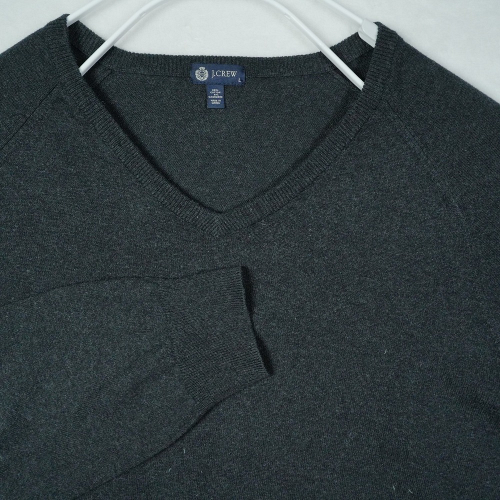 J.Crew Mens Charcoal Gray Cotton Cashmere V-Neck Raglan Sweater Large